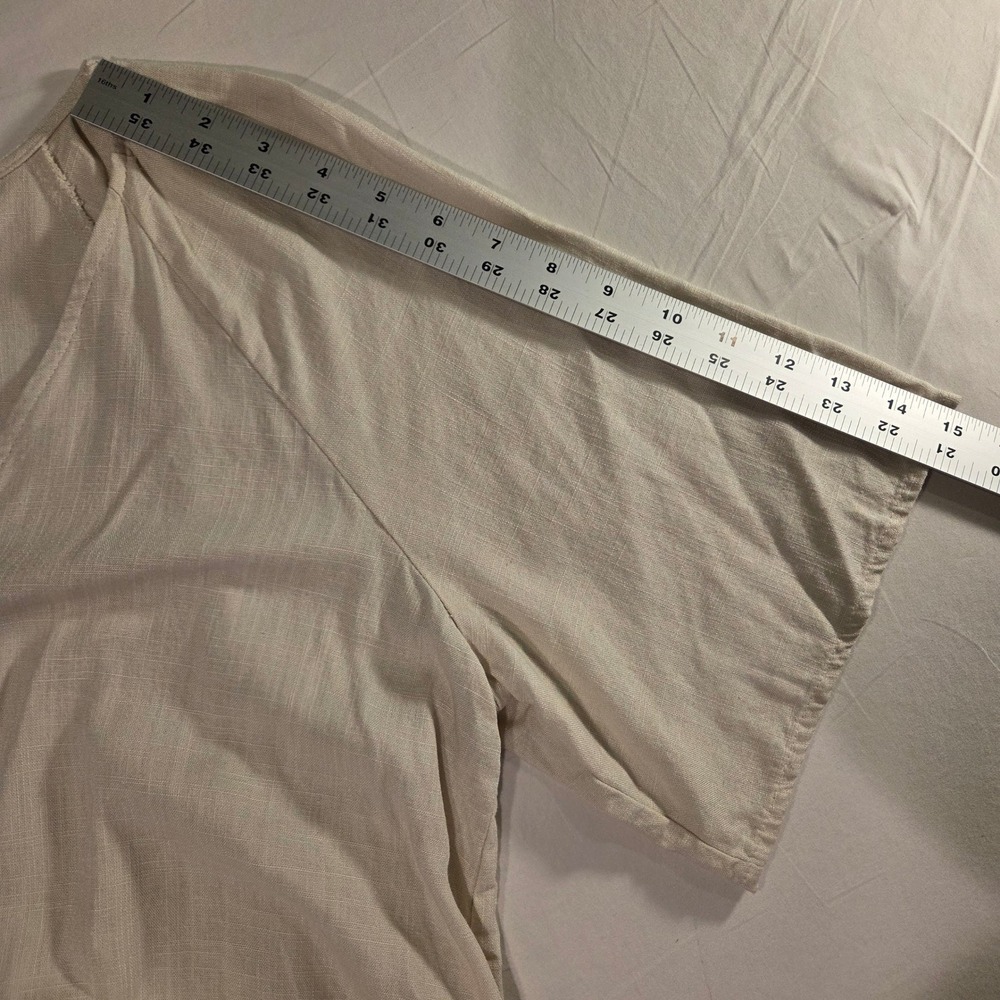 Nine West‎ Women's Cream Linen Blend Half Sleeve Tie Front Blouse Size L Cropped - Picture 11 of 11